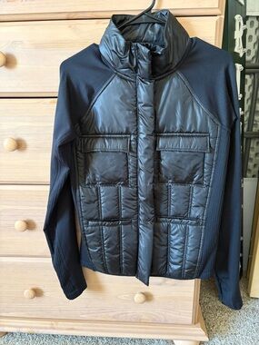 Zella Black Quilted Front Jacket with Knit Trim